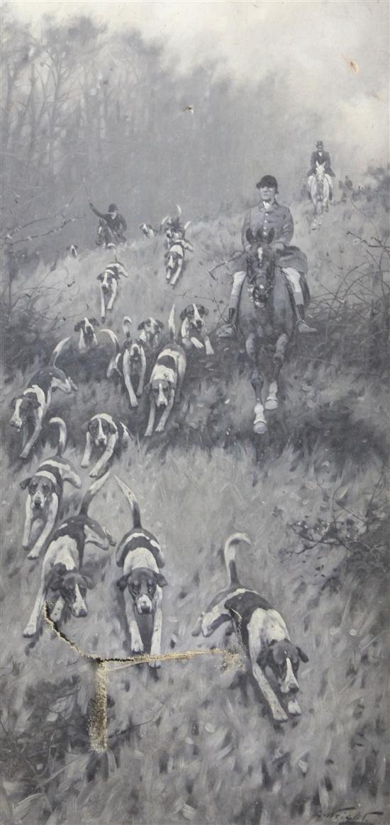 George Wright (1860-1942) Monochrome hunting scenes 24 x 12in.